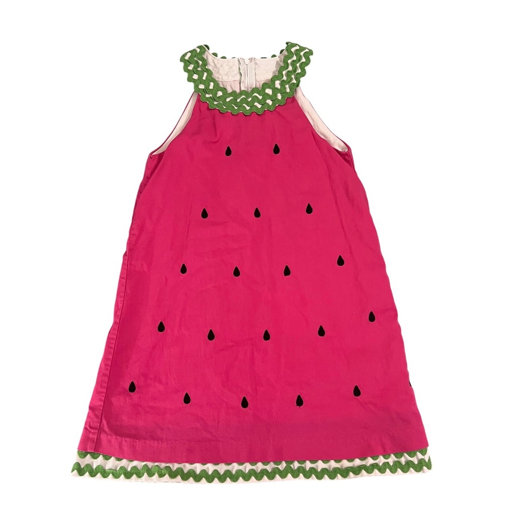 Peaches n Cream Girls Pink Watermelon Corduroy Dress Ric Rac Trim Size 7